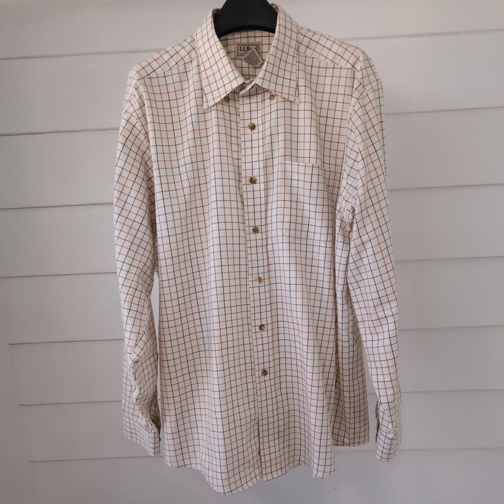 L.L.Bean Men's L Wrinkle Resistant Windowpane Plaid Button Down Shirt